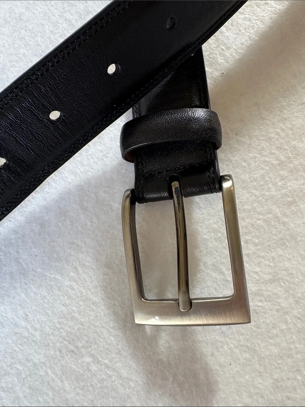 PERRY ELLIS PORTFOLIO Full Grain Leather Belt Brushed Silver Buckle Black‎ 36”